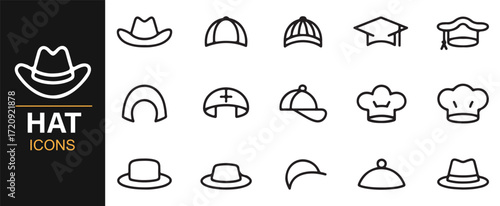 Accessory hat icons editable stroke vector set fashion and uniform headwear