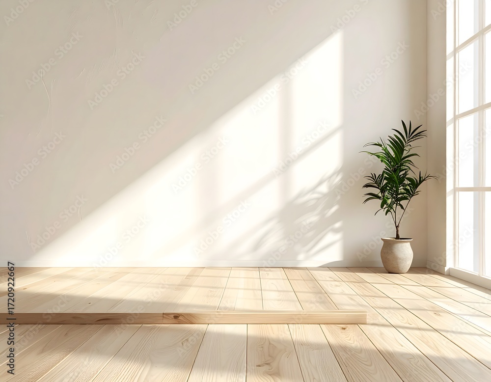 Fototapeta premium Bright and Minimalist Interior Room with Plant and Natural Light