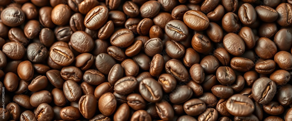 Fototapeta premium Close-up of organic coffee beans, rich brown tones, rustic texture, grain, caffeine