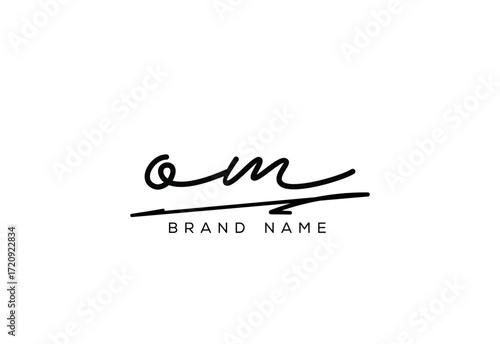 OM letter elegant cursive signature beauty handwriting logo.
