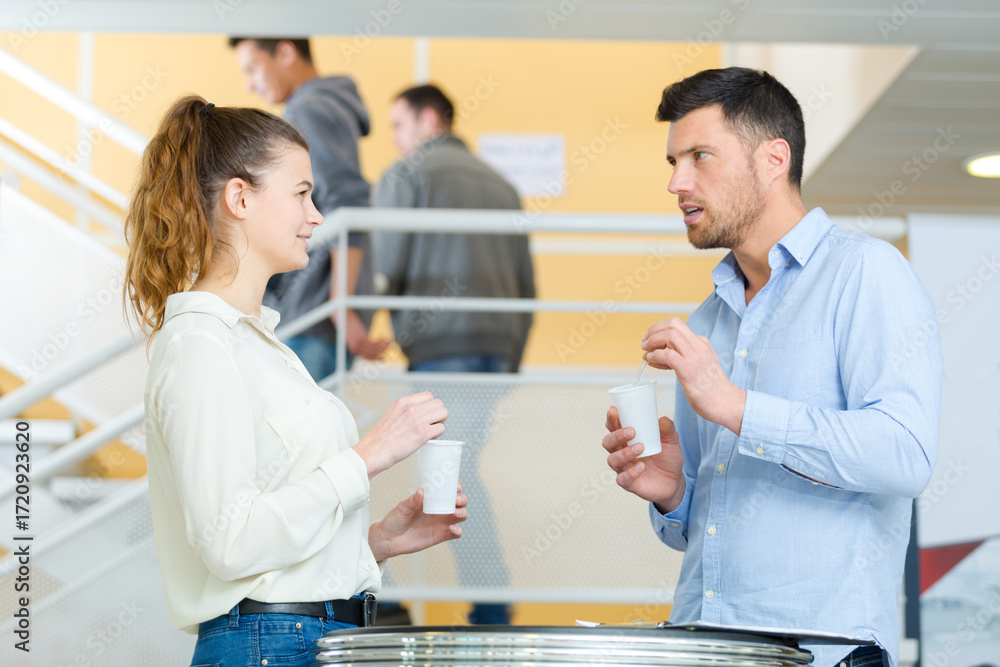 Fototapeta premium smiling cheerful girl with man in a break