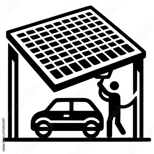 Solar carport outline black vector icon with transparent background 