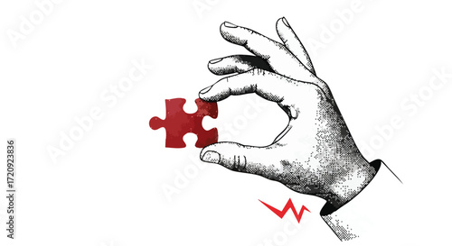 Discover the missing piece and unlock your next breakthrough, a single puzzle piece held by a hand signifies critical solution finding for business success.