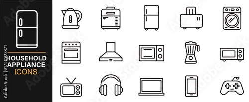Household equipment symbols set kitchen and entertainment icons collection