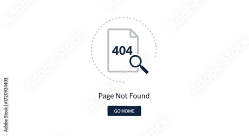 Modern 404 error page design with magnifying glass icon and clear 'Page Not Found' message guiding users back to homepage
