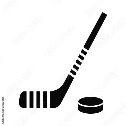 Hockey stick and puck, a classic symbol of the sport, perfect for designs related to ice hockey, winter games, or sports equipment