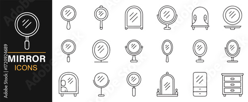 Minimal mirror icons vector pack outline hand vanity wall frame illustrations