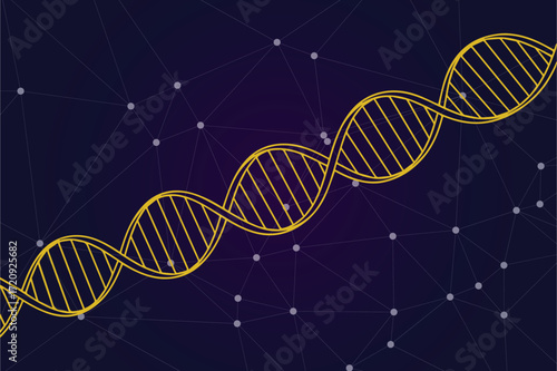 Abstract vector artwork showing DNA double helix wireframe, colorful gradient background style, suitable for educational materials, futuristic graphics, or biotechnology themed projects.