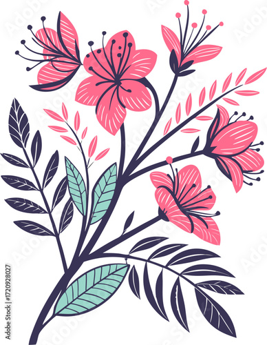 Vector floral design with neon-inspired glowing flowers, bold shapes, and saturated colors, perfect for modern stationery, wallpapers, and digital prints.
