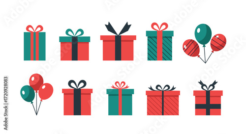 Celebration gift boxes and balloons for special occasions and holidays.