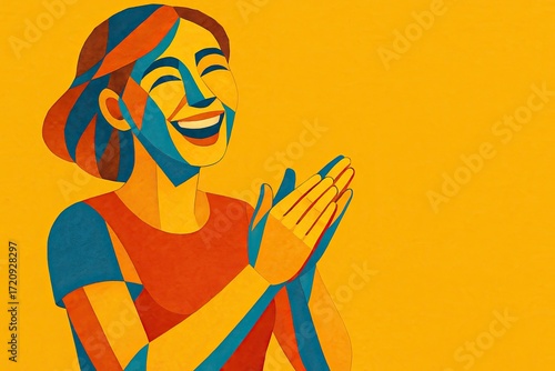 笑顔の女性のキュビズム風イラスト