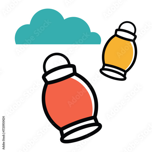 Illustration of two urns and a cloud one urn is red and the other is yellow remembrance and memorial concept
