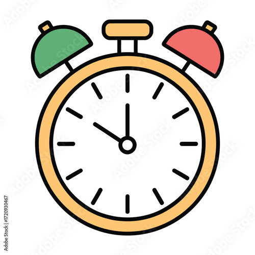 Illustration of an alarm clock with a classic design, , perfect for time management, reminders, and scheduling projects