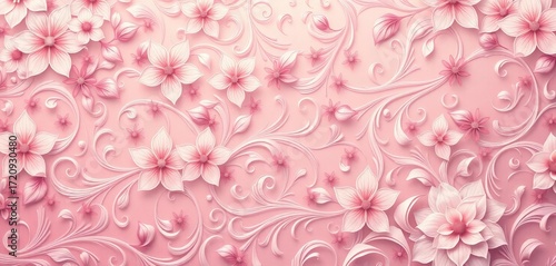 Intricate, swirling floral patterns in muted pastel hues create a soft, ethereal background, abstract, subtlety
