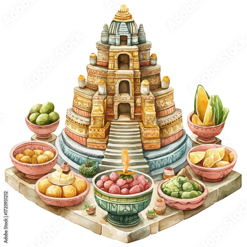 Mexican Colorful Altars, watercolor painting vector, isolated on a white background.