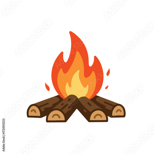 Bright campfire with burning logs and flickering flames, ideal for outdoor, camping, adventure, nature, and cozy night graphics.