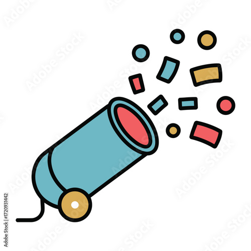 Festive confetti cannon, a burst of celebration and joy, perfect for party invitations, greeting cards, and event promotions with a fun design