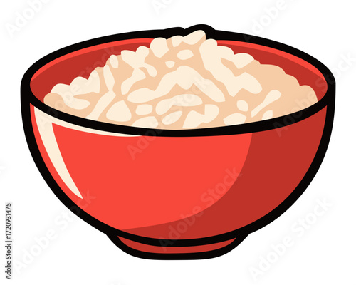 Rice bowl illustration. Editable color vector