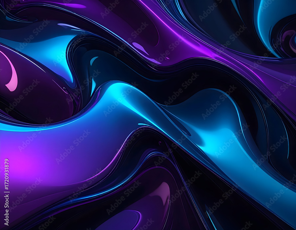 Obraz premium Abstract 3D Liquid Metal Background with Purple and Blue Neon Colors