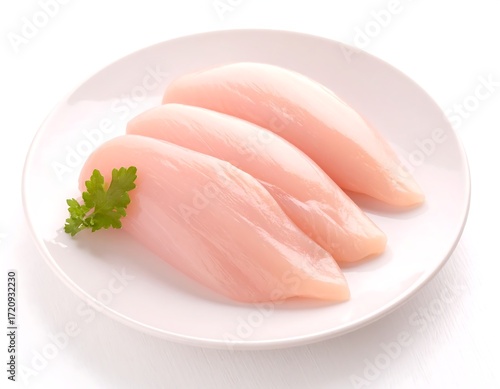 Raw chicken breasts on a plate