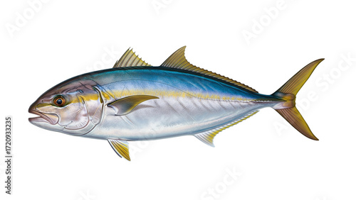 Detailed zoological illustration of a Yellowtail Amberjack for species study
