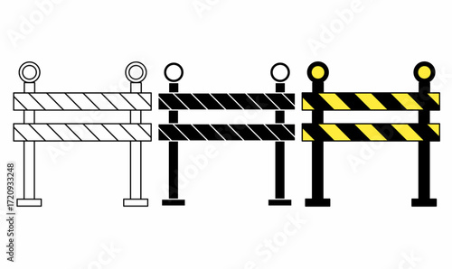 Roadblock icon vector with striped barrier, warning safety sign for construction, traffic control, obstruction symbol, isolated flat design for web, or infographic use.