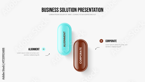 Creative Review Two Step Diagram Slide Template. Consulting Briefing Slideshow Design Vector Illustration. Digital Analysis 2 Option Infographic Presentation Layout.