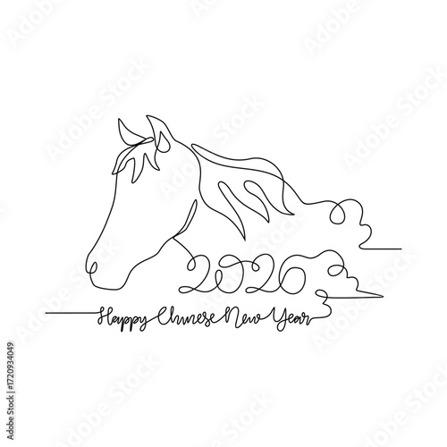 One continuous line drawing of Chinese New Year vector illustration. Chinese New Year theme design concept in simple linear continuous line. Great design for chinese new year celebrations.