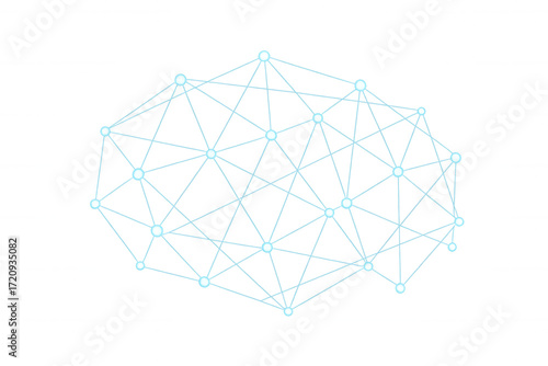 Digital network connections forming a mesh structure, linking data nodes and technology on a transparent background