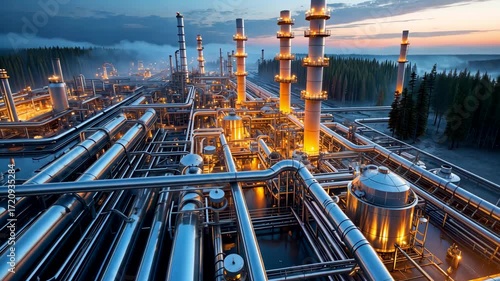 Wallpaper Mural Industrial Oil Refinery with Pipelines and Towers under Sunset Light Representing Energy Production Torontodigital.ca