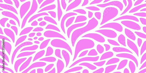 Pink flowers and green leaves form a seamless floral pattern