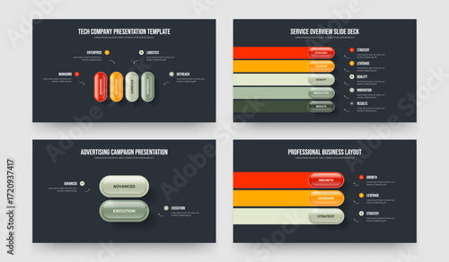 Professional Plan 4 5 2 3 Element Infographic Slideshow Design Set. Sales Briefing Four Five Two Three Option Diagram Slide Template Vector Illustration Collection.