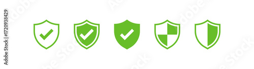 shield icons with check mark tick symbol. protection, security, security, protection, verified approval, verification icons. for safety, cybersecurity, or insurance designs	