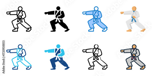 Martial Arts Training icon set multiple style collection 
