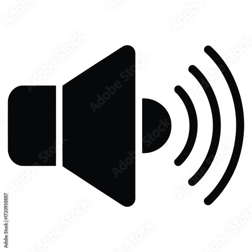 Illustration of a black speaker icon with sound waves, representing audio, volume, or multimedia content in a simple and modern design