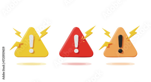 Urgent 3D alert signs in yellow red and orange signal potential danger and are perfect for emphasizing important warnings and safety messages