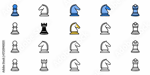 Chess pieces icon set design, showcasing strategic game elements for business, competition, and decision making