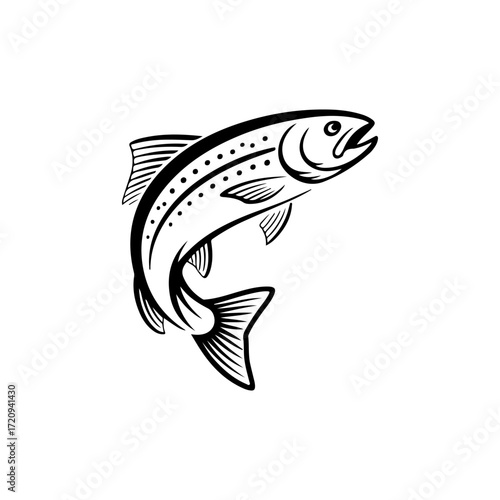Illustration of a salmon isolated on white background. Design element for emblem, sign, poster, badge. Vector illustration