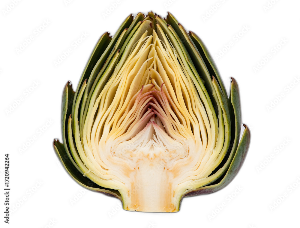 Obraz premium Artichoke half cross-section showing raw vegetable interior