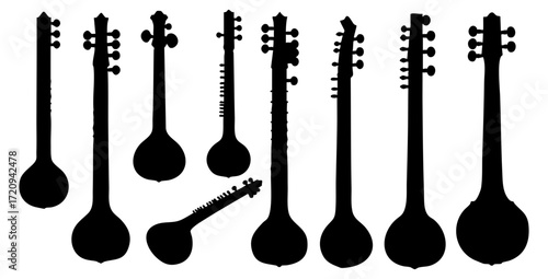 Silhouette Musical Tanpura Instrument Collection Artistic Black Shape Music Objects