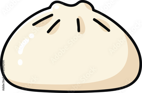 Cartoon illustration of a steamed bun with a glossy surface and dark lines.