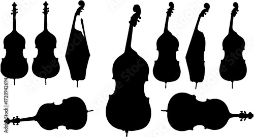 Silhouette Detailed Upright Bass Instrument Musical String Set Collection
