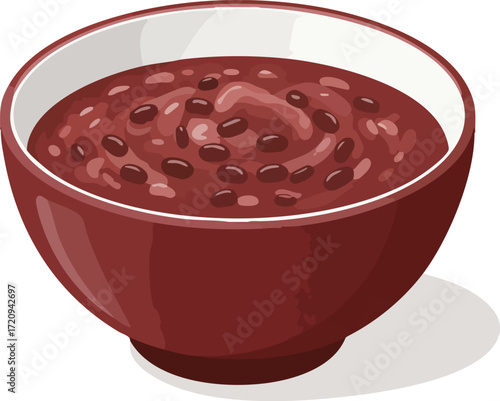 A close-up view of a bowl filled with hearty red beans and a rich, savory broth.
