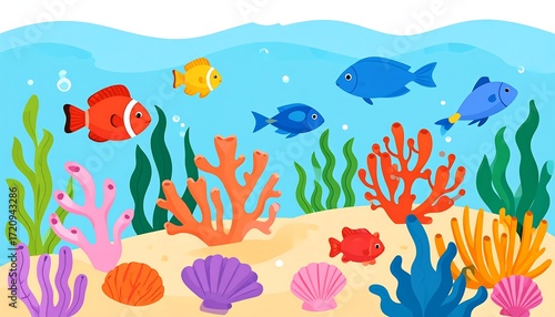 Fototapeta Naklejka Na Ścianę i Meble -  Vibrant underwater scene with colorful fish and coral