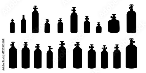 Silhouette Simple Different Size Gas Cylinder Tank Collection Shape Illustration