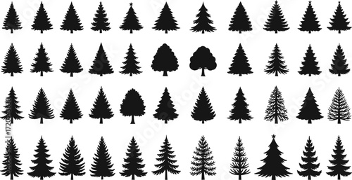 Tree silhouettes, Christmas pine outline, deciduous tree vector, holiday clipart, festive design, winter artwork, evergreen graphic, nature illustration, seasonal symbol, forest icon