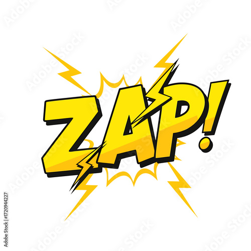 Vibrant Yellow Zap! Comic Book Style Graphic with Lightning Bolts