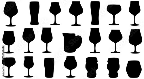Simple Silhouette Various Glassware Styles Collection Decorative Element Set