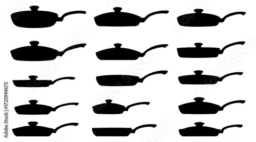 Simple Black Silhouette Variety Frying Pan Culinary Kitchenware Collection
