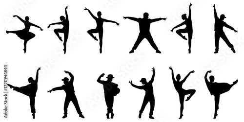 Silhouette Diverse People Dancing and Posing in Various Positions Illustration